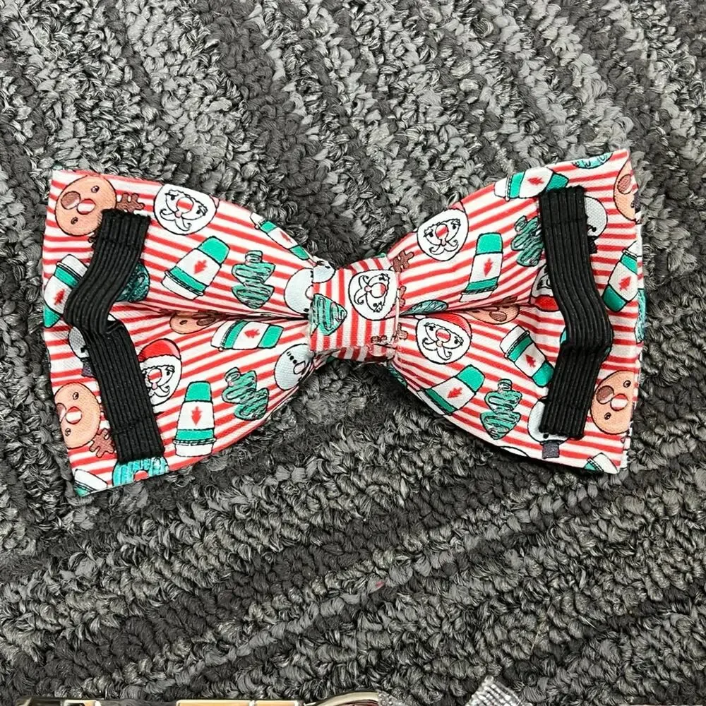 DOGWONG Christmas Dog Collar with Sailor Bow, Red Santa Claus Stripe Dog Collar